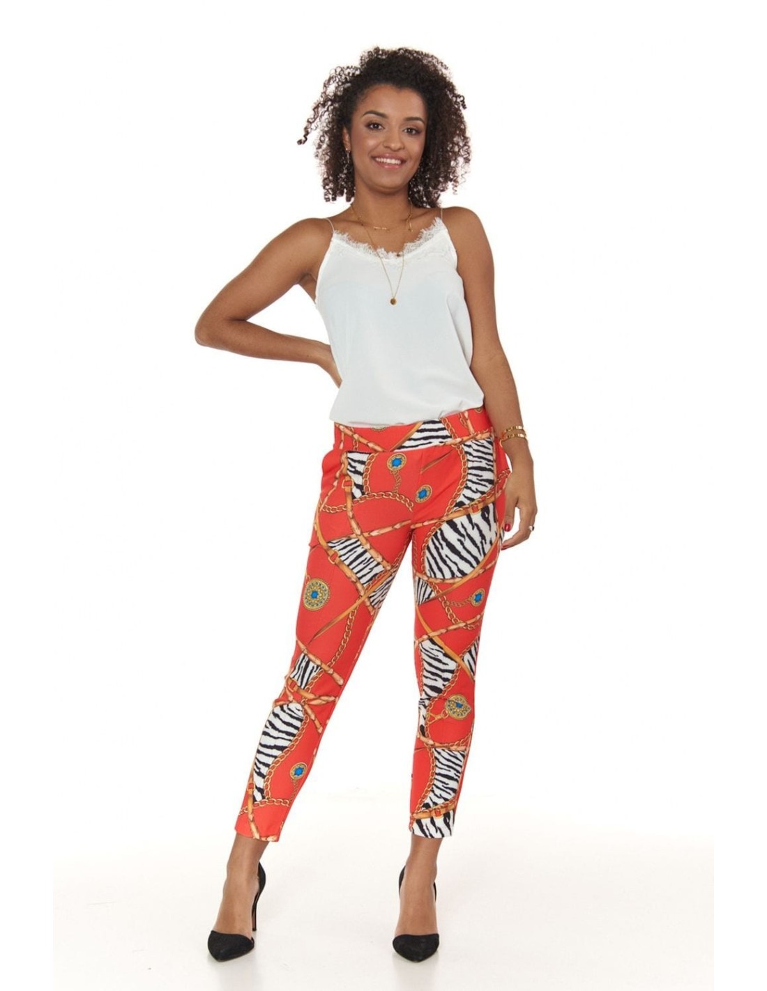 Elegant trousers with red patterns 3004 - Online store - Boutique